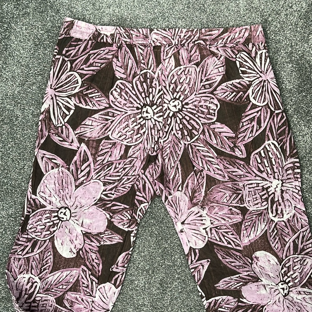 HONOLUA WAHINE Floral Cotton Beach Swim Coverup Flared Pants - Womens L large